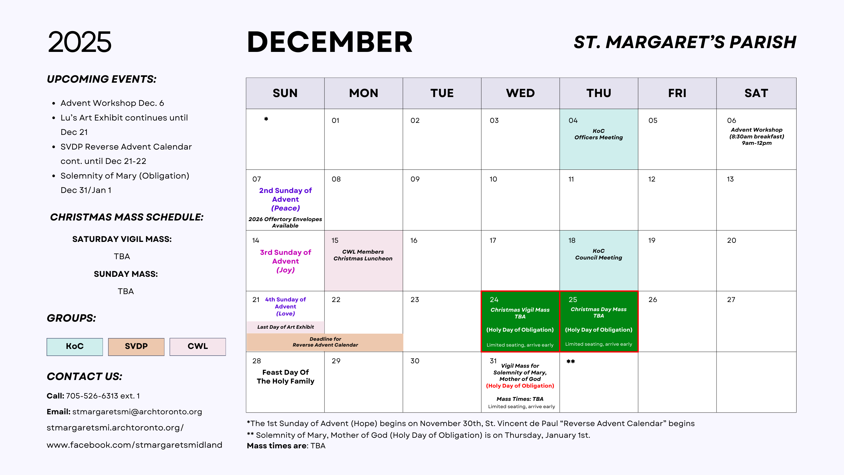 December 2025 calendar